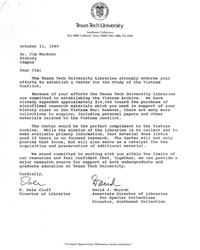 Letter of Support for creation of Vietnam Center