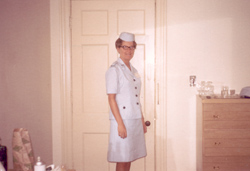 This was taken at the hotel in D.C. I'm [Janet Olson Fortune] wearing my dress uniform. It was the first day we wore the uniform.