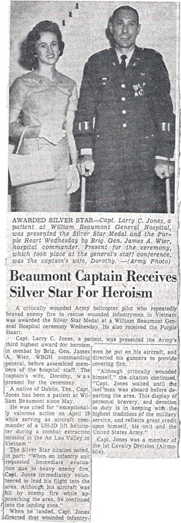 Article about Jones' Silver Star 