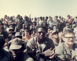 soldiers at a USO show